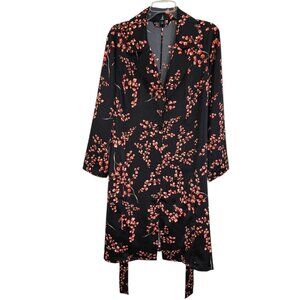 J Jason Wu‎ Women's Black Floral Trench Coat Long Sleeve Belted Side Slit Size L